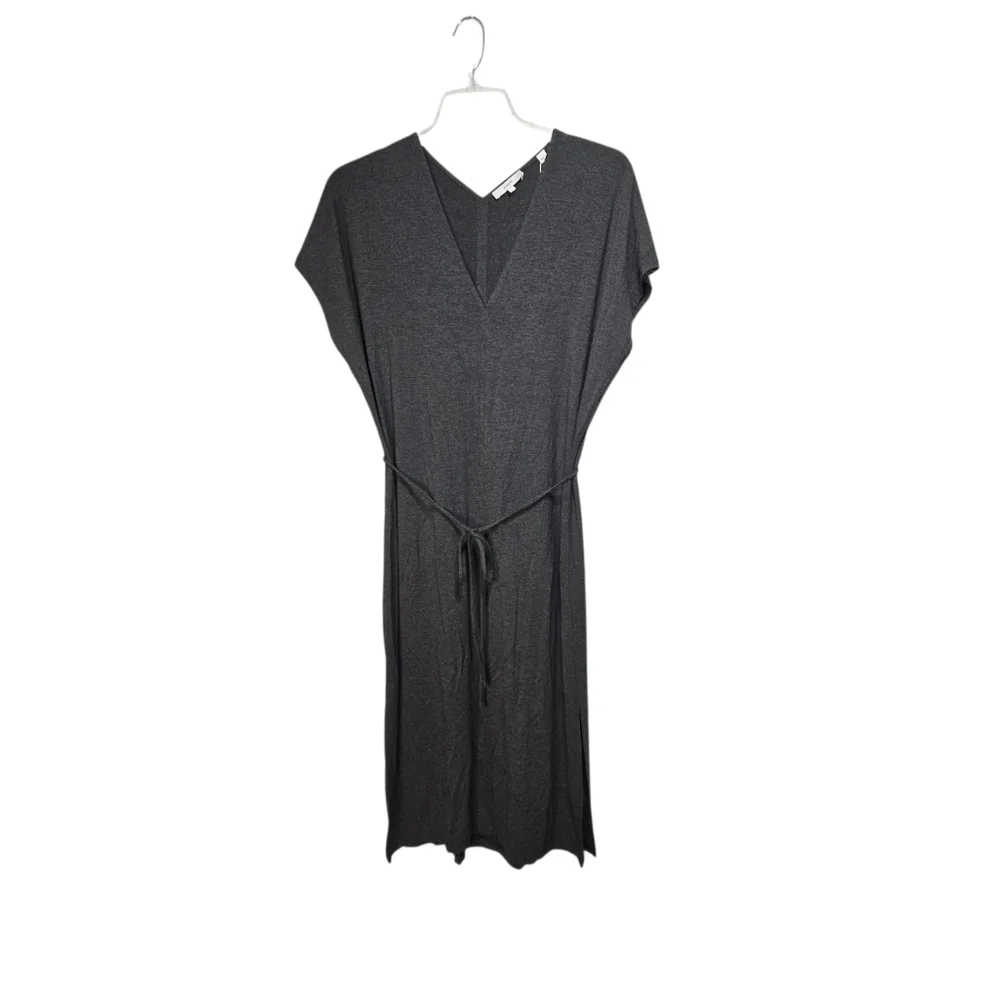 NWT Vince Women's Gray Double V-Neck Popover Midi Rayon Stretch Dress Size Large - Picture 2 of 10